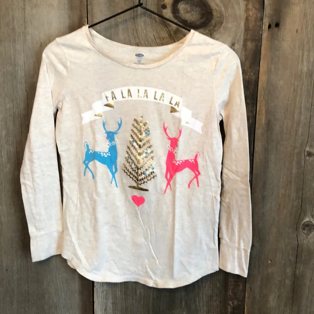 Old Navy Holiday Graphic Long Sleeve Top Size 14